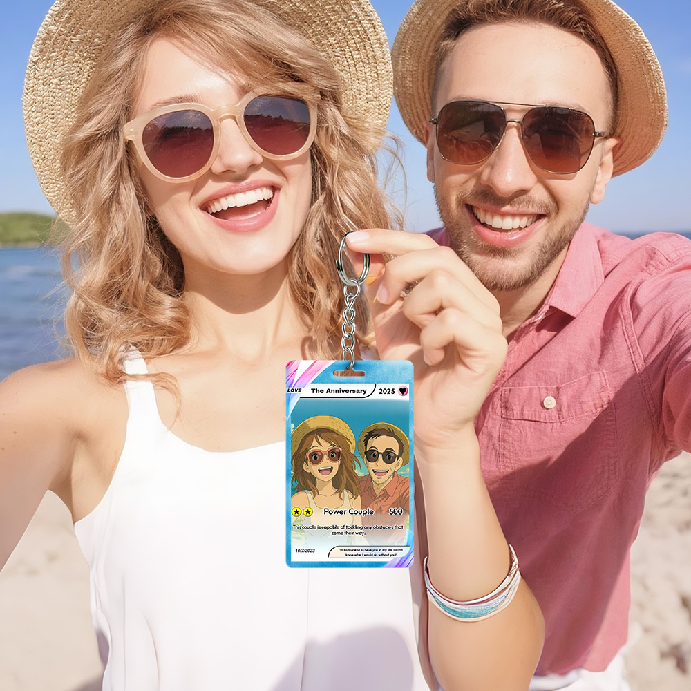 客製化卡通風格鑰匙圈完美禮物個人化卡通禮物附照片和文字壓克力鑰匙圈禮物