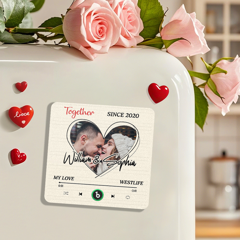 客製化心形冰箱貼,無需手機即可播放音樂,可個性化客製化姓名和照片,藍牙冰箱貼 - PhotoMoonLampTW