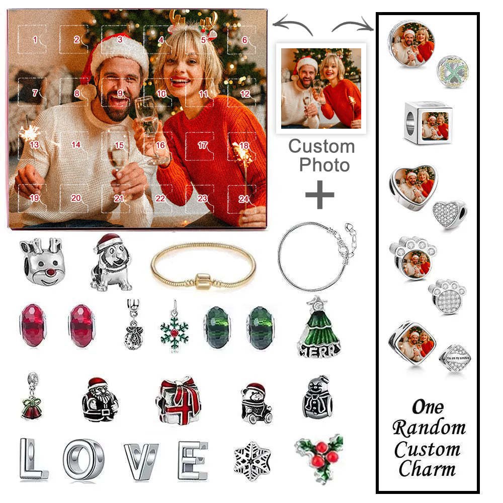 Personalized Photo Jewelry Advent Calendar Photo Charm Surprise Blind Box Bracelet 24 Calendar Countdown Gift Box Bracelet For Christmas