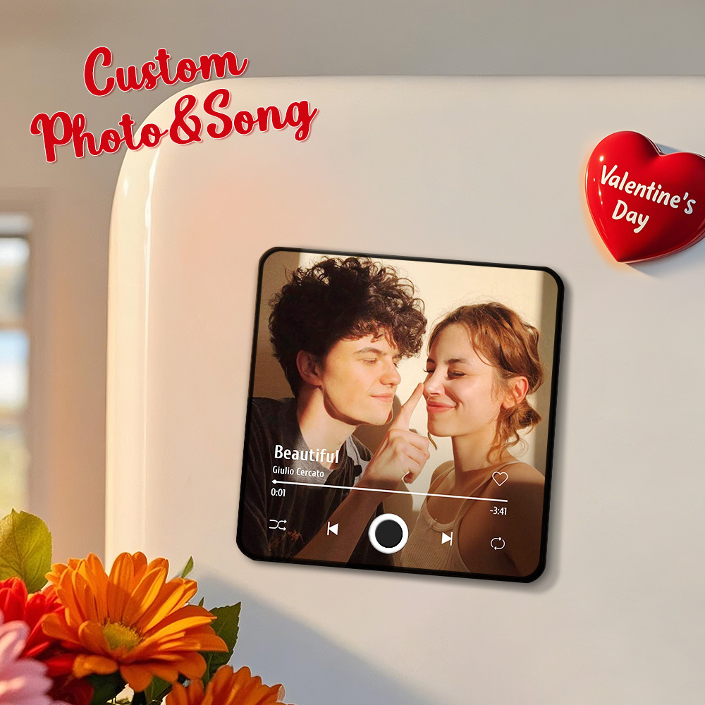 母親節個性相簿冰箱貼音樂牆照片貼紙無需手機即可播放音樂樂章音樂冰箱貼專業版可播放歌曲 - PhotoMoonLampTW