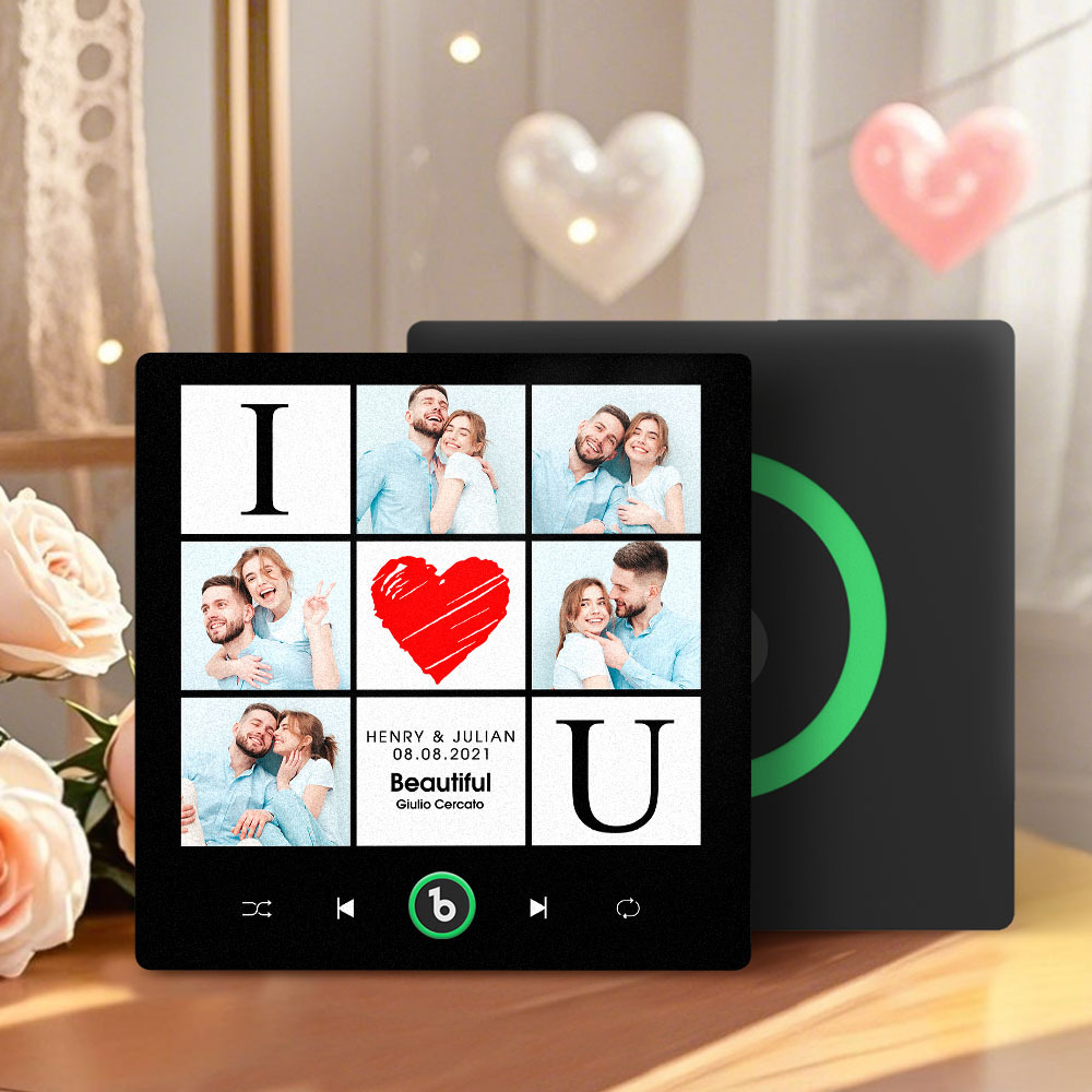 客製化音樂冰箱貼我愛你日期和名字音樂專輯冰箱貼照片音樂牆照片貼紙可播放的音樂樂章禮物創意 - PhotoMoonLampTW