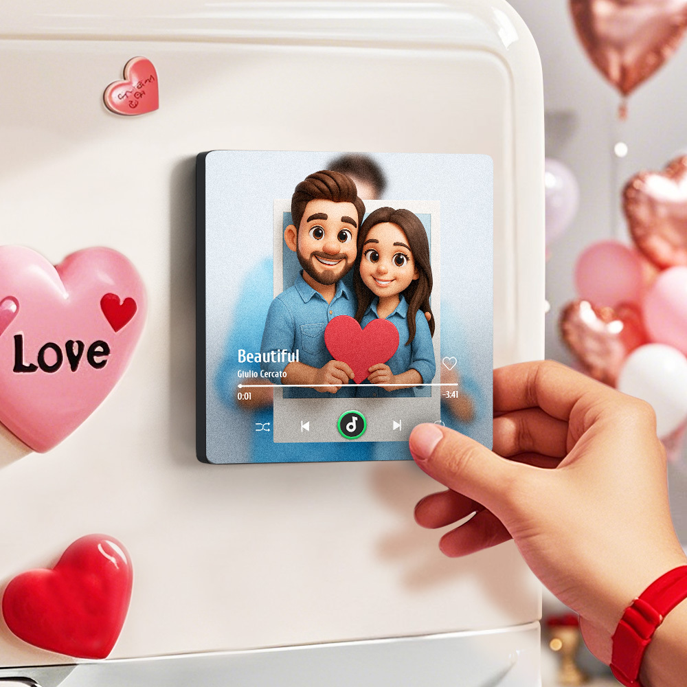 客製化照片音樂冰箱貼卡通風格個人化相框情侶禮物 - PhotoMoonLampTW