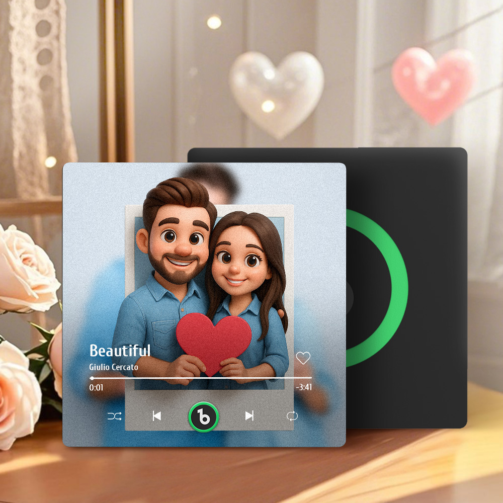 客製化照片音樂冰箱貼卡通風格個人化相框情侶禮物 - PhotoMoonLampTW