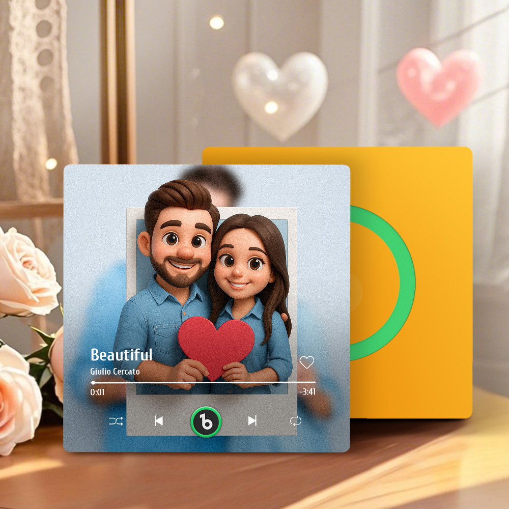 客製化照片音樂冰箱貼卡通風格個人化相框情侶禮物 - PhotoMoonLampTW