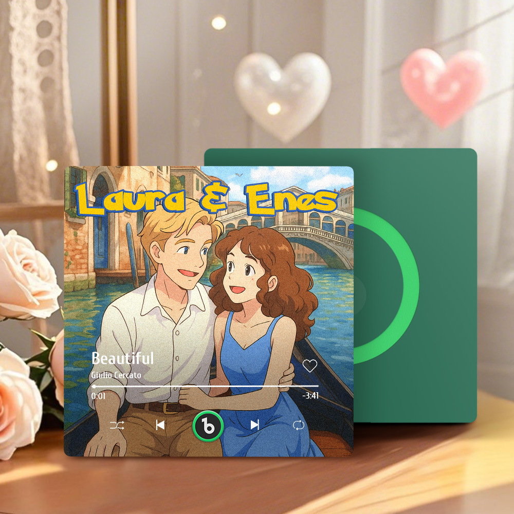 客製化照片和名字音樂冰箱貼卡通風格個人化相框情侶禮物 - PhotoMoonLampTW