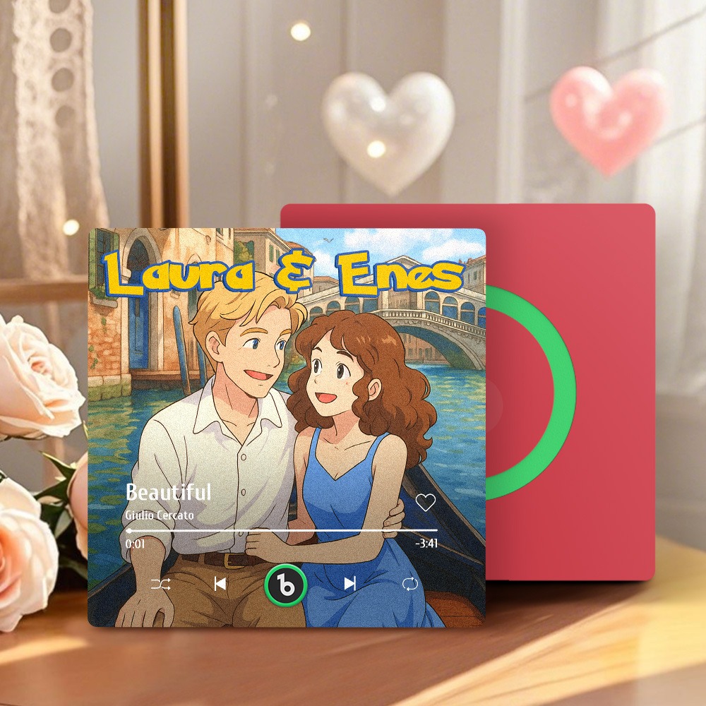 客製化照片和名字音樂冰箱貼卡通風格個人化相框情侶禮物 - PhotoMoonLampTW