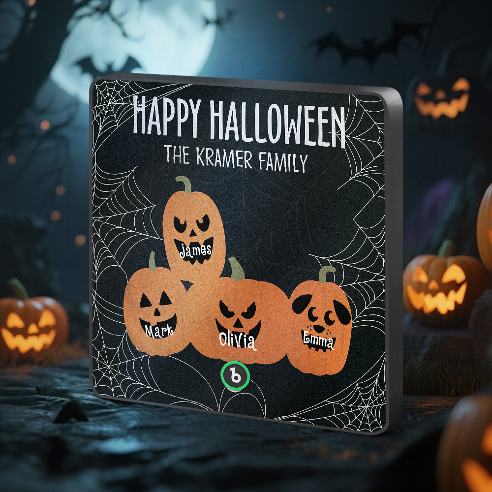 客製化南瓜臉和名字音樂冰箱貼紙 個人化萬聖節南瓜家庭冰箱貼 萬聖節禮物 - PhotoMoonLampTW