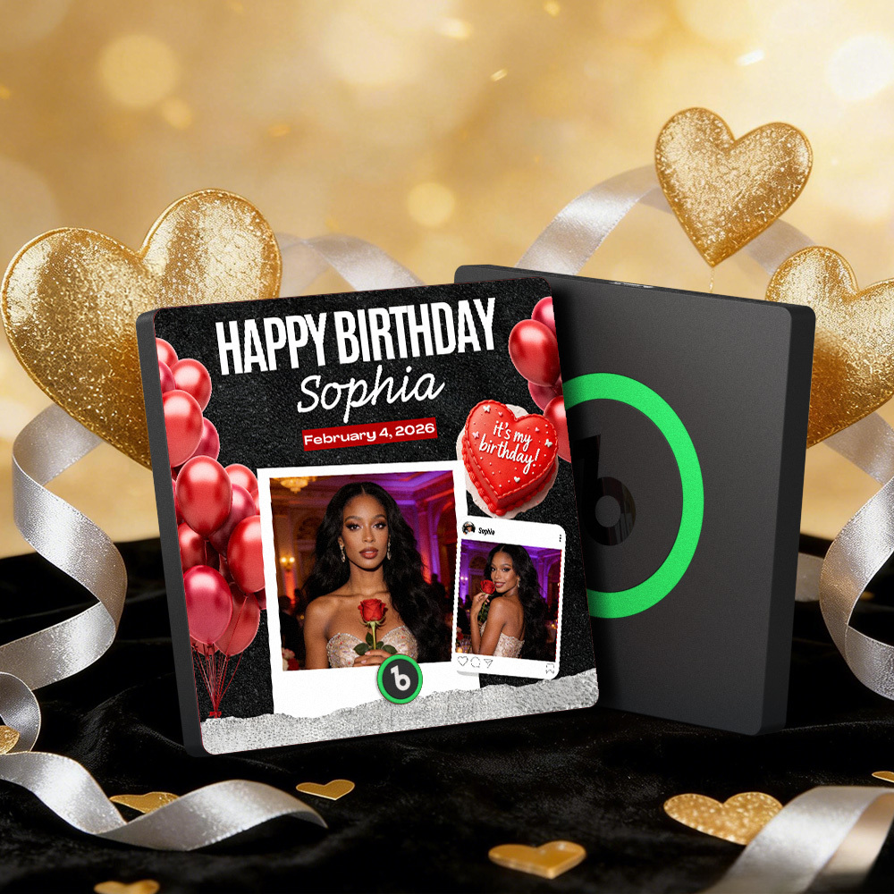 客製化音樂冰箱貼紙 彩色相框專輯冰箱貼紙 可播放歌曲 愛心氣球情人節禮物 - PhotoMoonLampTW