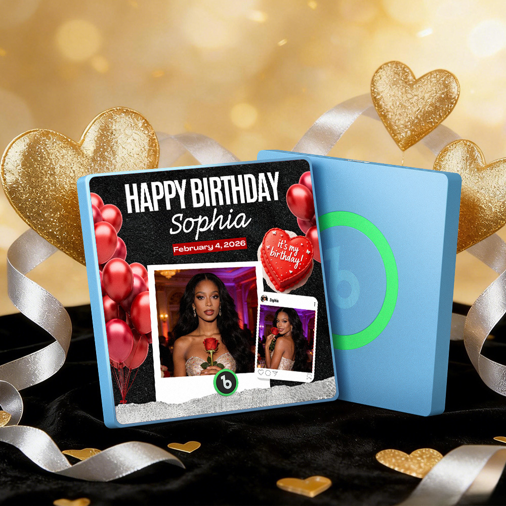 客製化音樂冰箱貼紙 彩色相框專輯冰箱貼紙 可播放歌曲 愛心氣球情人節禮物 - PhotoMoonLampTW