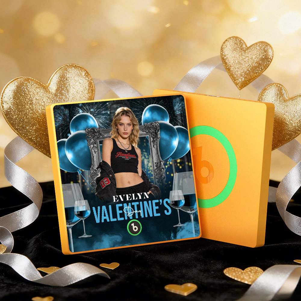 客製化音樂冰箱貼紙 彩色相框專輯冰箱貼紙 可播放歌曲 愛心氣球情人節禮物 - PhotoMoonLampTW