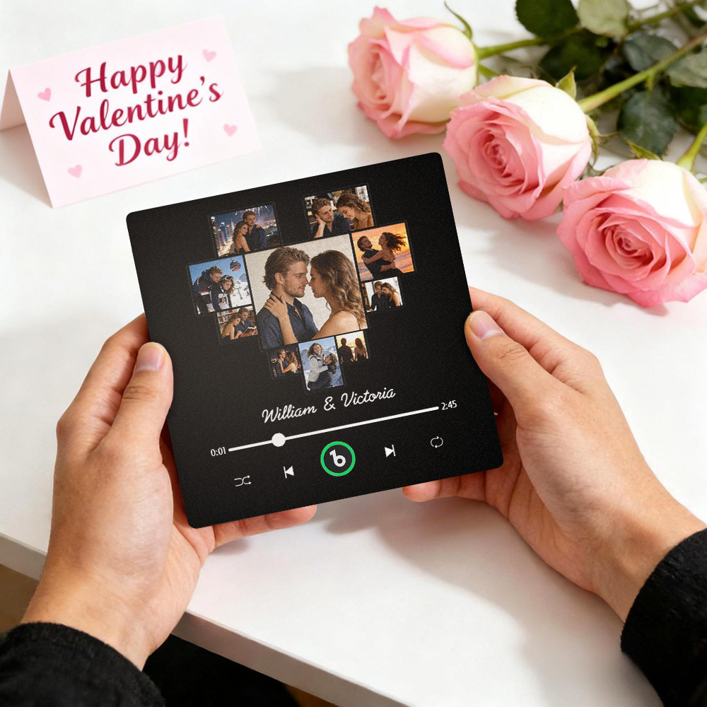 客製化照片心型音樂冰箱貼個人化名字相框情侶禮物 - PhotoMoonLampTW
