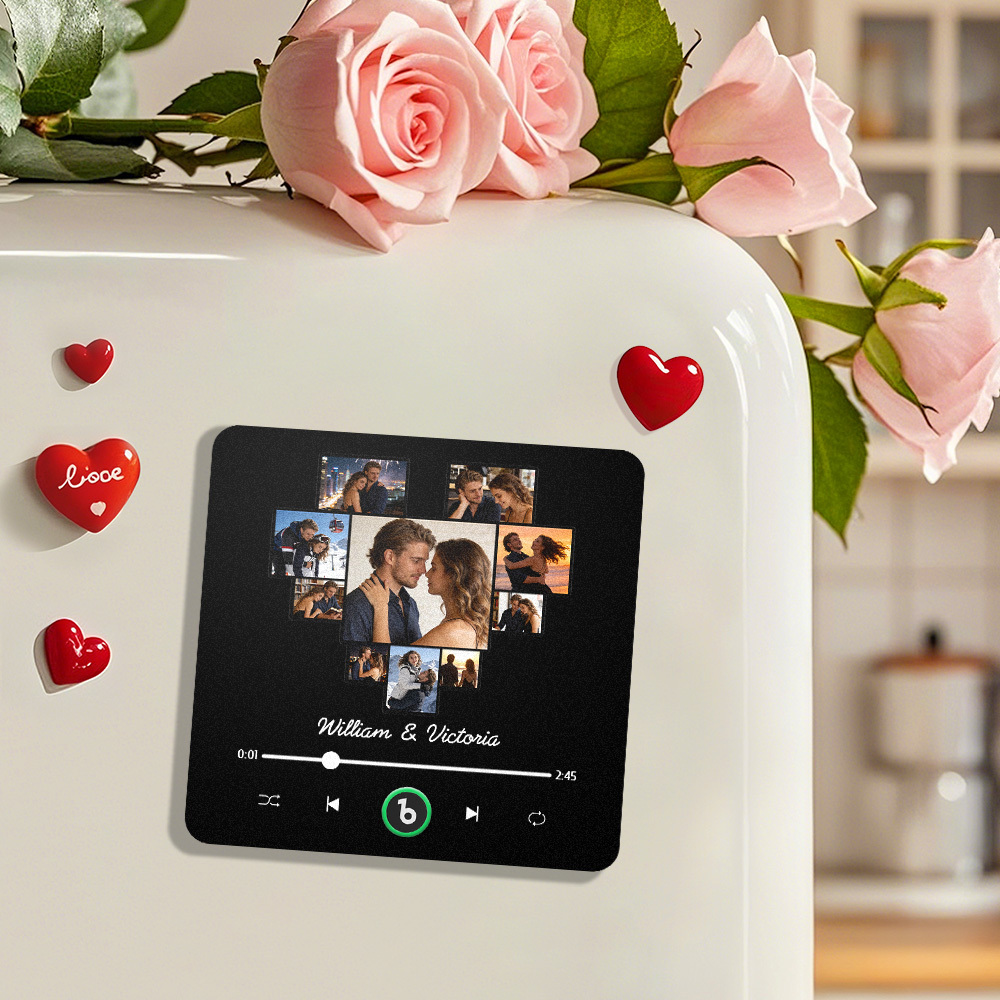 客製化照片心型音樂冰箱貼個人化名字相框情侶禮物 - PhotoMoonLampTW