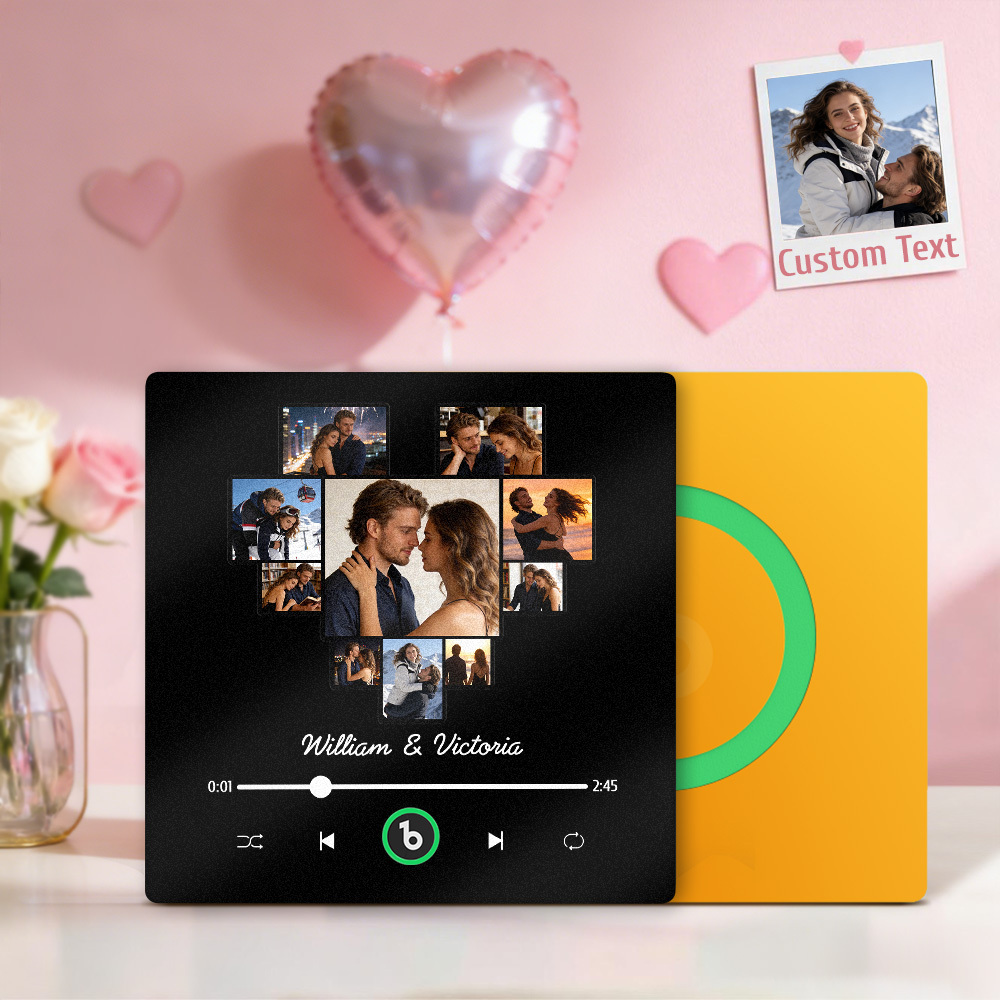 客製化照片心型音樂冰箱貼個人化名字相框情侶禮物 - PhotoMoonLampTW