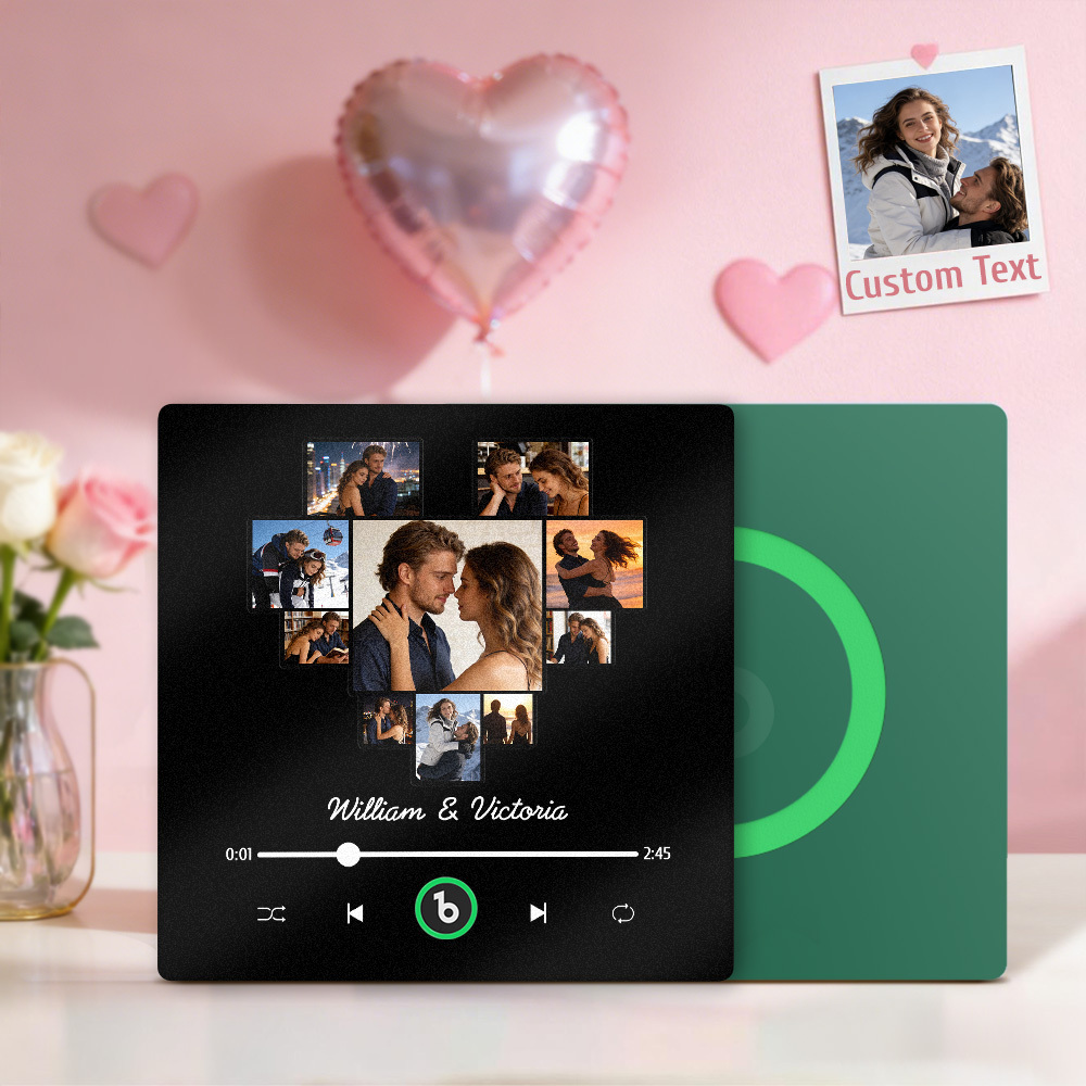 客製化照片心型音樂冰箱貼個人化名字相框情侶禮物 - PhotoMoonLampTW