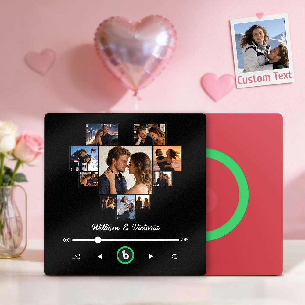 客製化照片心型音樂冰箱貼個人化名字相框情侶禮物 - PhotoMoonLampTW