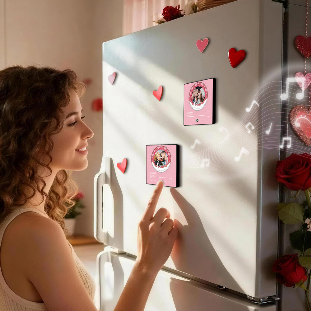 情人節訂製照片愛心閃光音樂冰箱貼,個人化音樂冰箱貼禮物 - PhotoMoonLampTW
