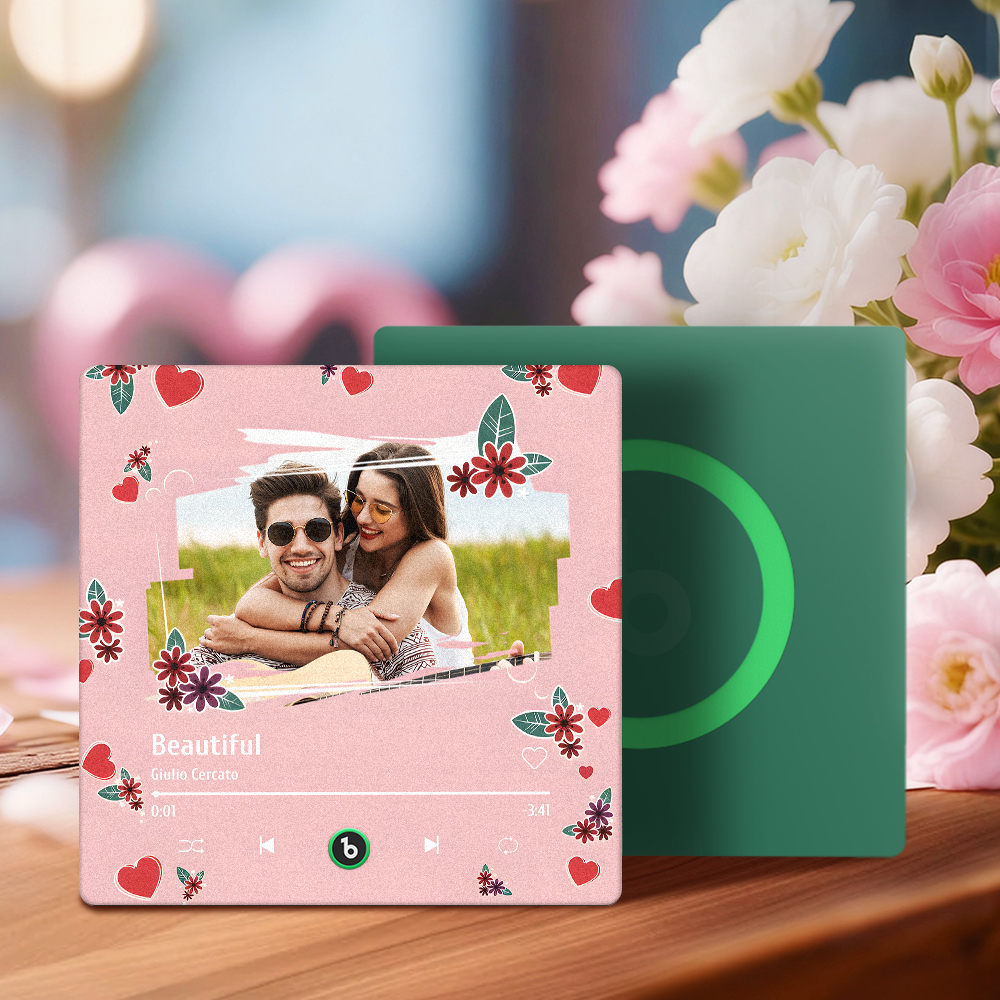 情人節訂製照片愛心閃光音樂冰箱貼,個人化音樂冰箱貼禮物 - PhotoMoonLampTW