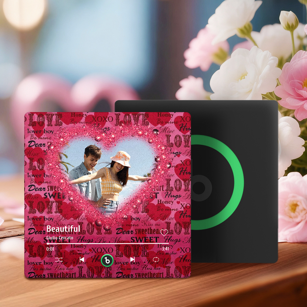 情人節訂製照片愛心閃光音樂冰箱貼,個人化音樂冰箱貼禮物 - PhotoMoonLampTW