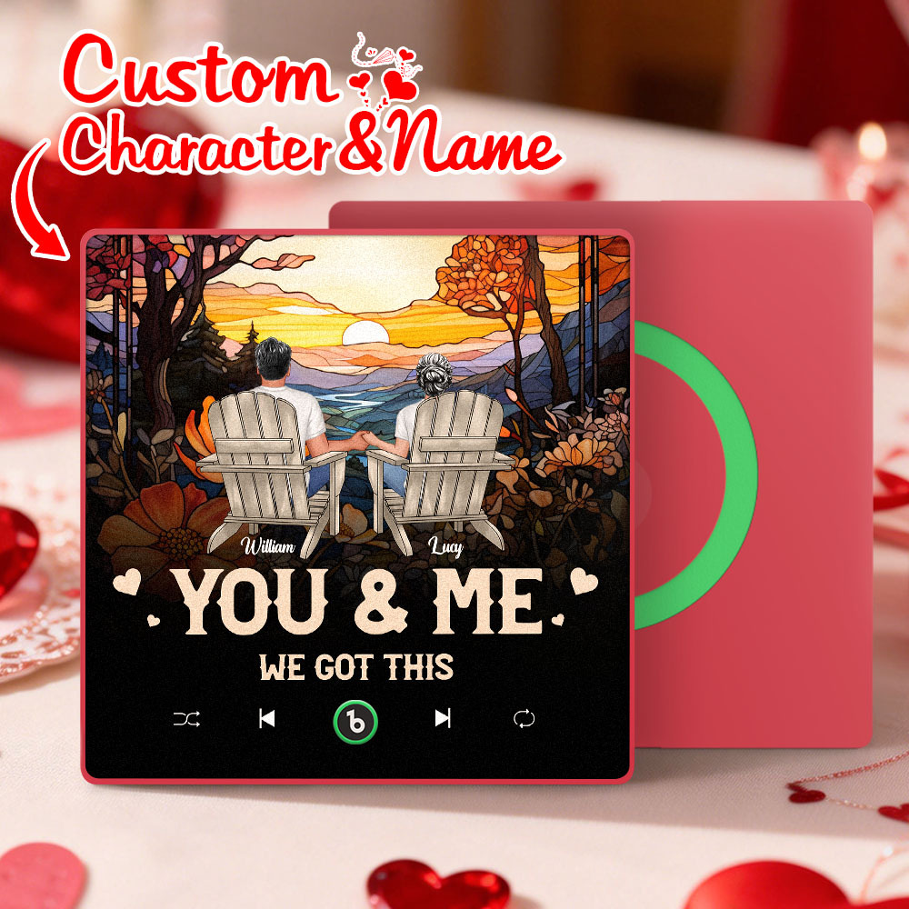 客製化人物和名字音樂冰箱貼紙 - 日落情侶設計個人化名字相框情侶禮物 - PhotoMoonLampTW