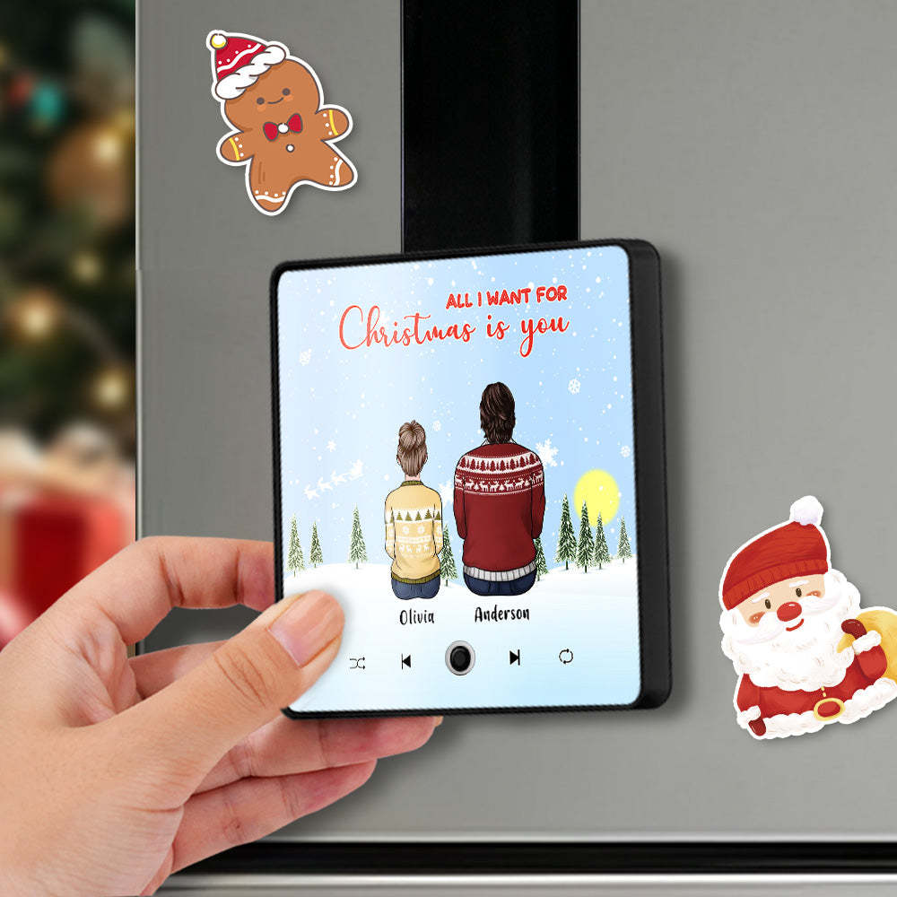 個人化音樂冰箱貼紙客製化肖像聖誕快樂客製化音樂磁鐵可播放歌曲聖誕禮物情侶禮物 - PhotoMoonLampTW