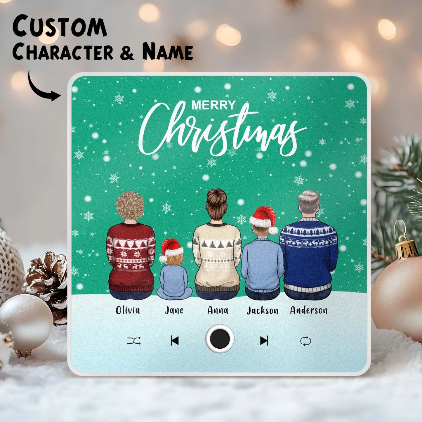 客製化全家福個人化音樂冰箱貼聖誕快樂客製化音樂磁鐵可播放歌曲聖誕禮物家庭禮物 - PhotoMoonLampTW