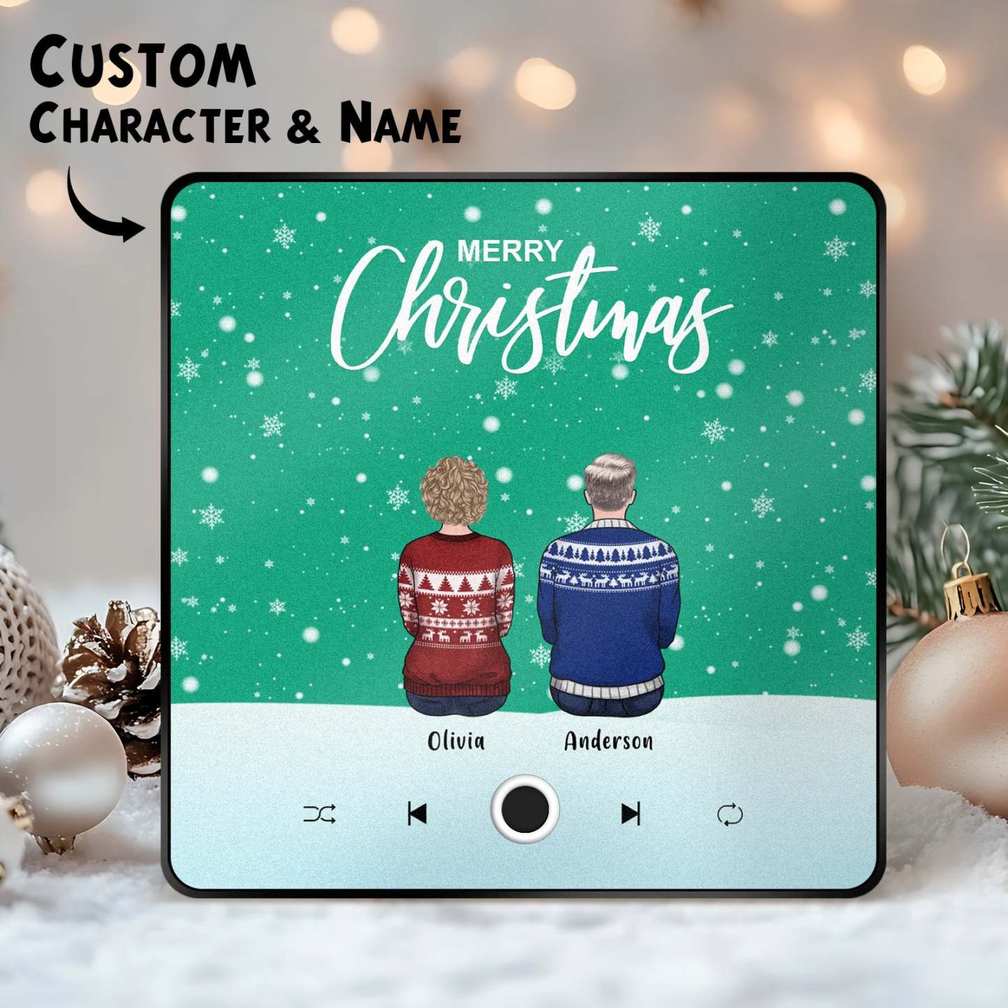 客製化全家福個人化音樂冰箱貼聖誕快樂客製化音樂磁鐵可播放歌曲聖誕禮物家庭禮物 - PhotoMoonLampTW