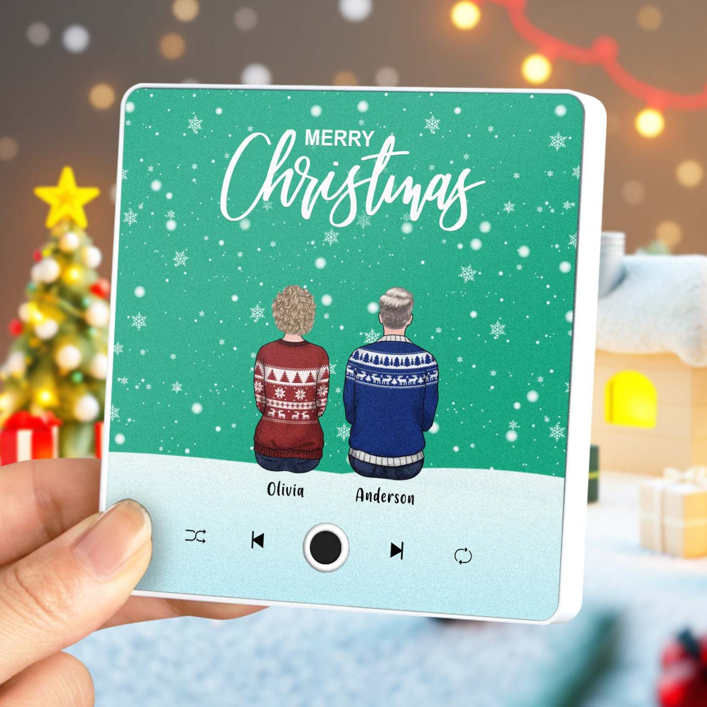 客製化全家福個人化音樂冰箱貼聖誕快樂客製化音樂磁鐵可播放歌曲聖誕禮物家庭禮物 - PhotoMoonLampTW