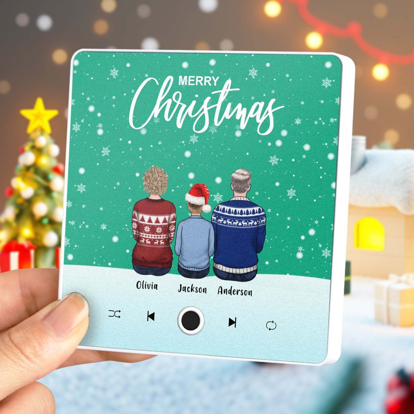 客製化全家福個人化音樂冰箱貼聖誕快樂客製化音樂磁鐵可播放歌曲聖誕禮物家庭禮物 - PhotoMoonLampTW