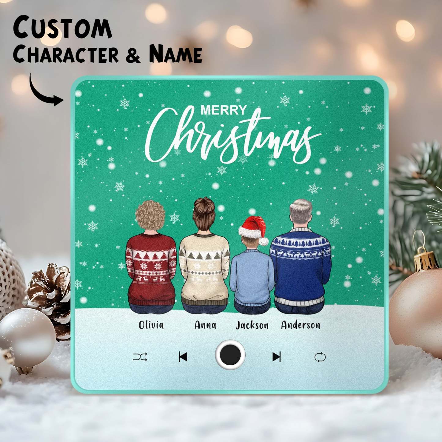 客製化全家福個人化音樂冰箱貼聖誕快樂客製化音樂磁鐵可播放歌曲聖誕禮物家庭禮物 - PhotoMoonLampTW