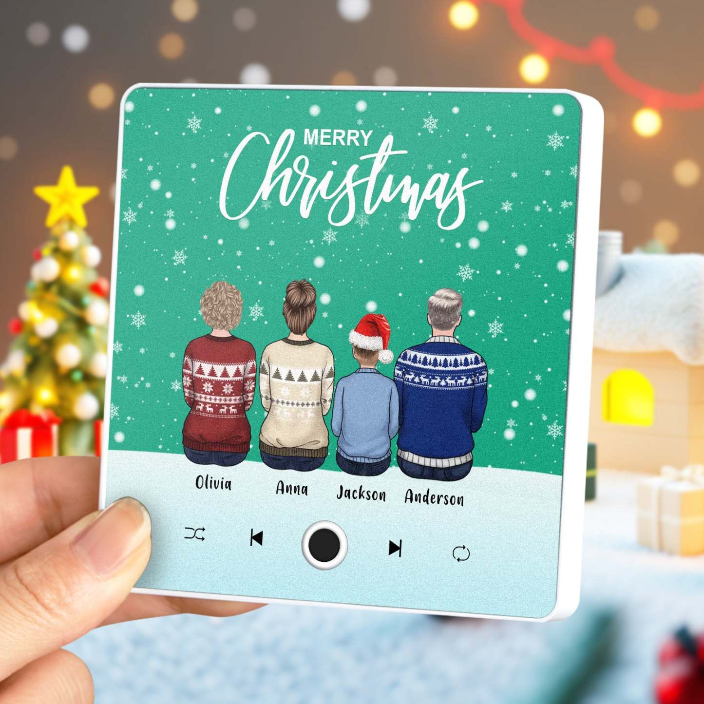客製化全家福個人化音樂冰箱貼聖誕快樂客製化音樂磁鐵可播放歌曲聖誕禮物家庭禮物 - PhotoMoonLampTW