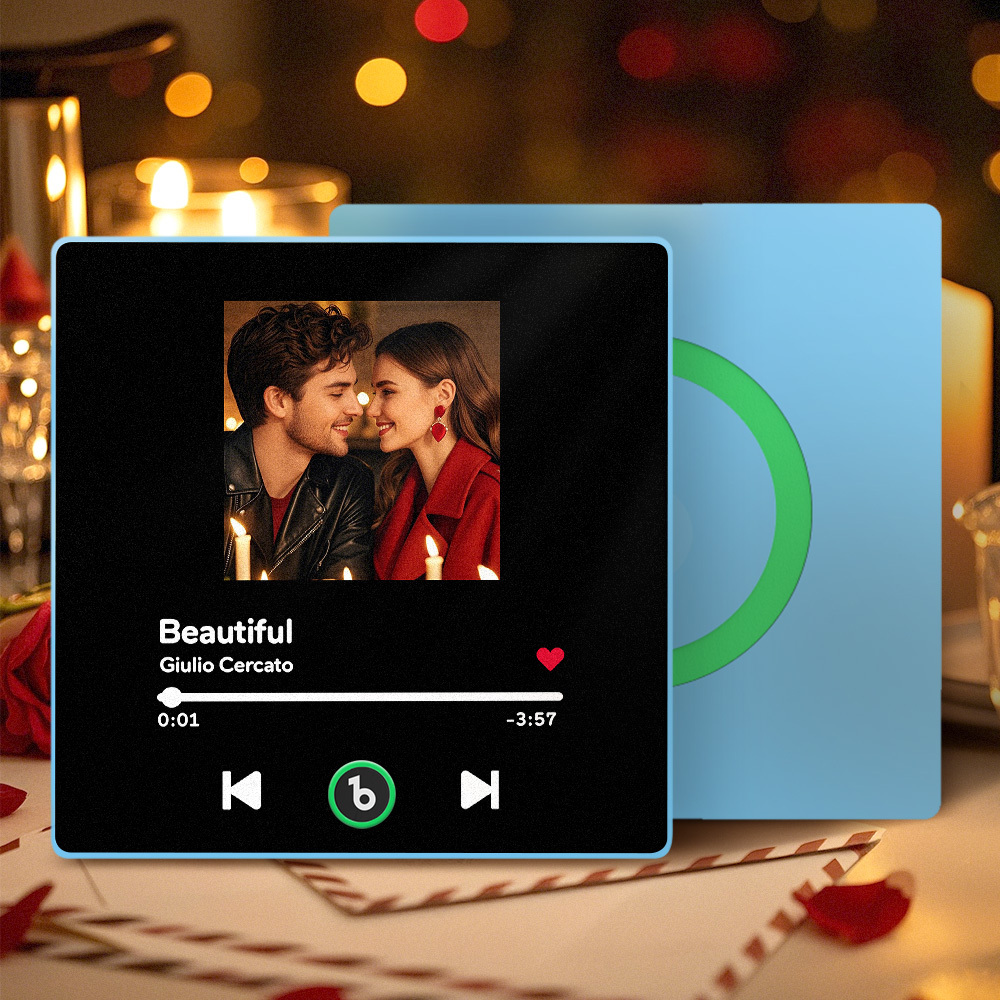 客製化音樂冰箱貼紙 彩色相框 個人化專輯冰箱貼紙 可播放歌曲 週年紀念 情人節禮物 - PhotoMoonLampTW