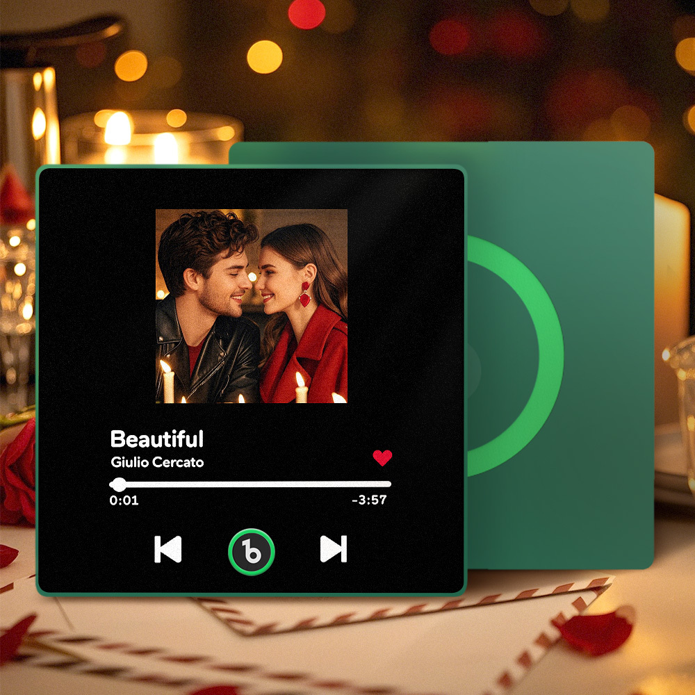 客製化音樂冰箱貼紙 彩色相框 個人化專輯冰箱貼紙 可播放歌曲 週年紀念 情人節禮物 - PhotoMoonLampTW