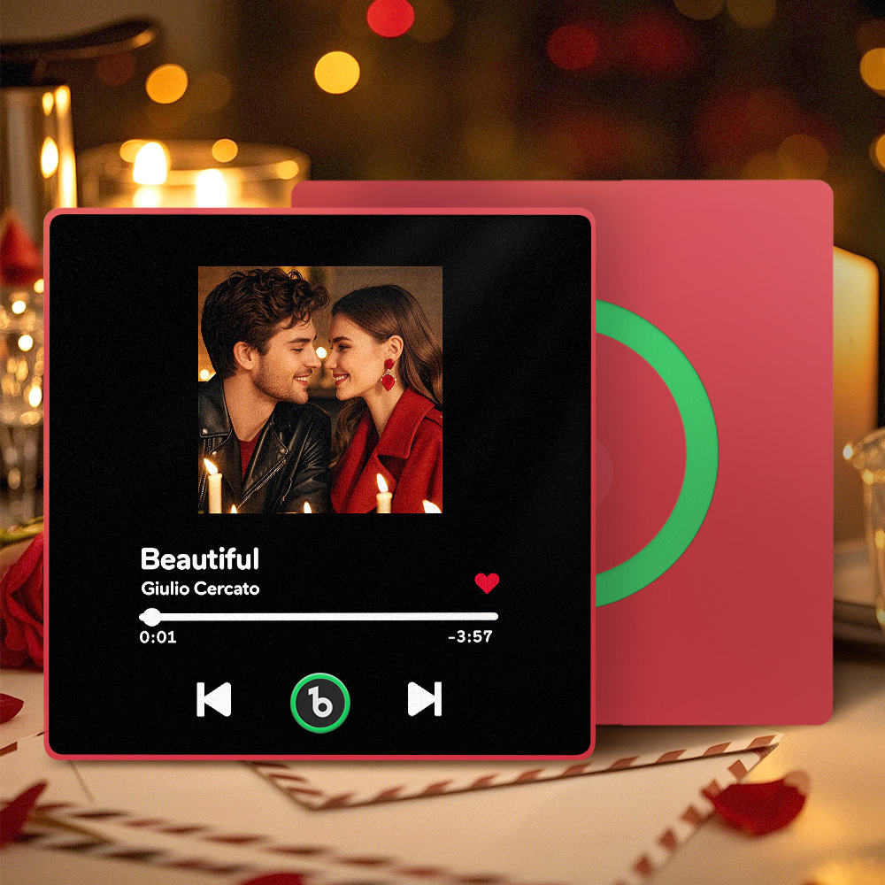 客製化音樂冰箱貼紙 彩色相框 個人化專輯冰箱貼紙 可播放歌曲 週年紀念 情人節禮物 - PhotoMoonLampTW