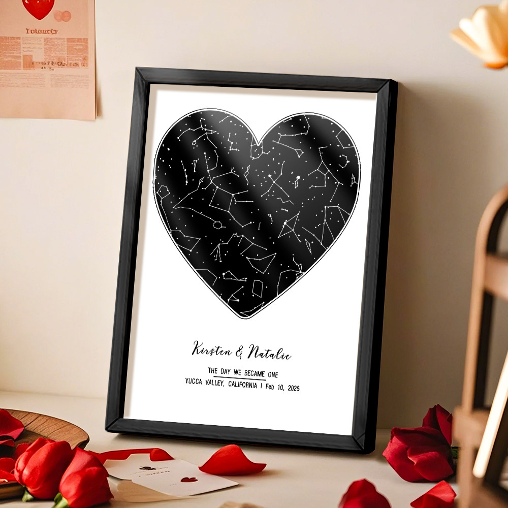 個人化占星框架客製化姓名和日期裝飾畫結婚週年紀念禮物 - PhotoMoonLampTW