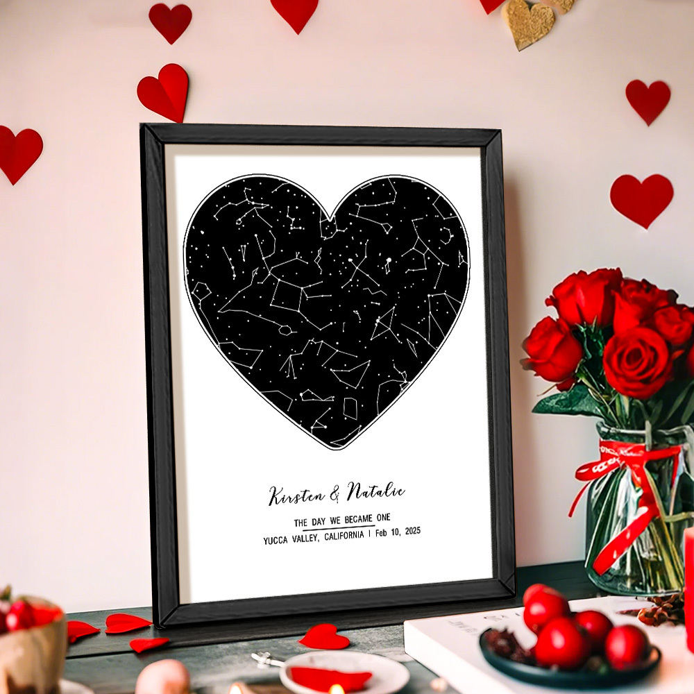 個人化占星框架客製化姓名和日期裝飾畫結婚週年紀念禮物 - PhotoMoonLampTW