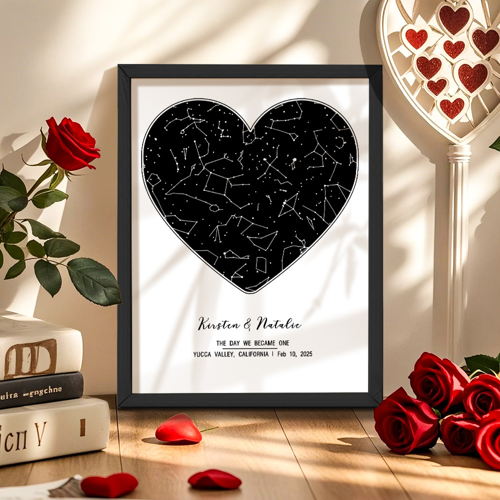 個人化占星框架客製化姓名和日期裝飾畫結婚週年紀念禮物 - PhotoMoonLampTW