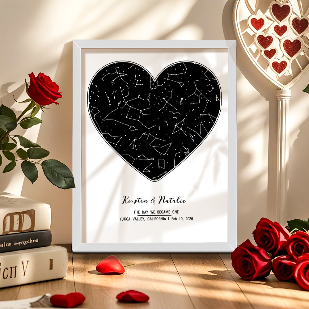 個人化占星框架客製化姓名和日期裝飾畫結婚週年紀念禮物 - PhotoMoonLampTW