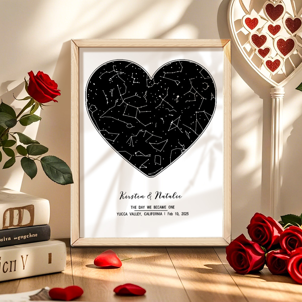 個人化占星框架客製化姓名和日期裝飾畫結婚週年紀念禮物 - PhotoMoonLampTW