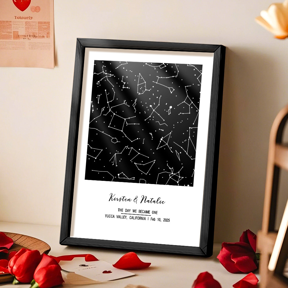 個人化占星框架客製化姓名和日期裝飾畫結婚週年紀念禮物 - PhotoMoonLampTW