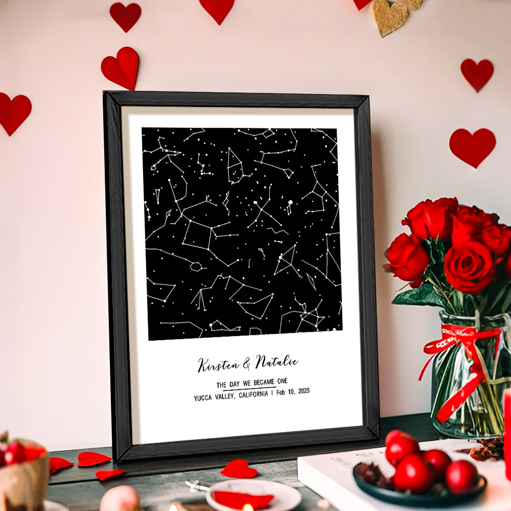 個人化占星框架客製化姓名和日期裝飾畫結婚週年紀念禮物 - PhotoMoonLampTW