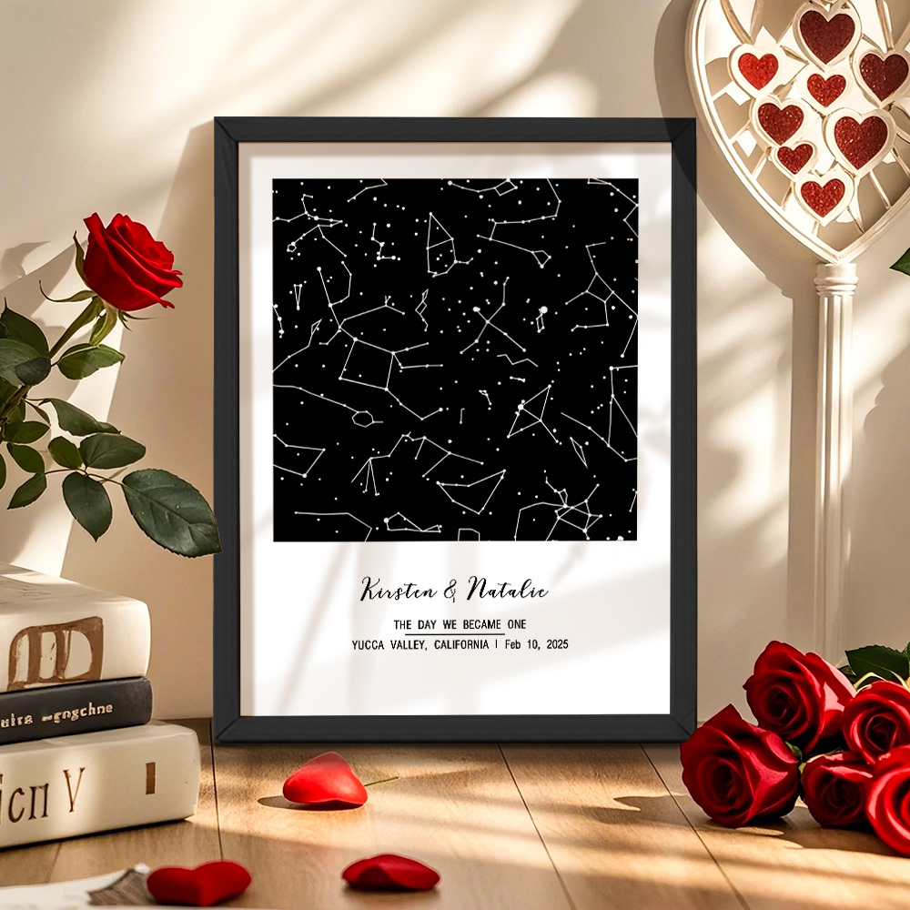 個人化占星框架客製化姓名和日期裝飾畫結婚週年紀念禮物 - PhotoMoonLampTW