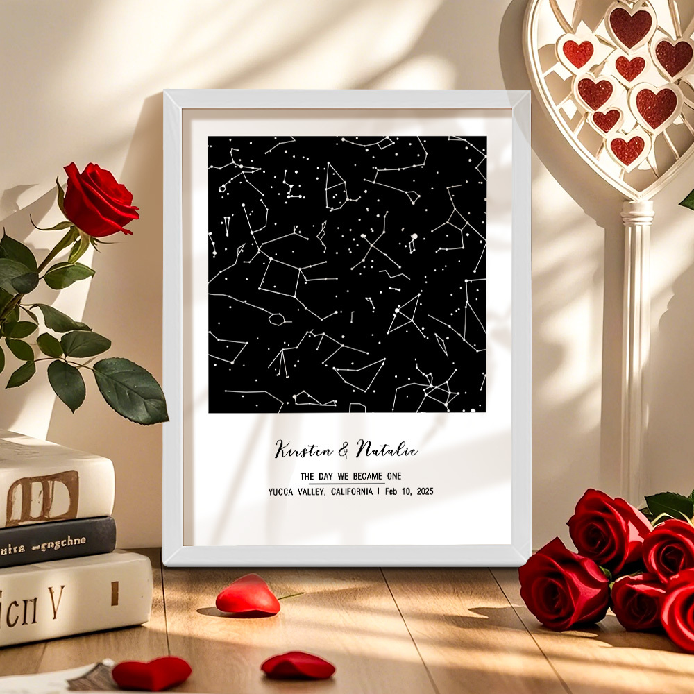 個人化占星框架客製化姓名和日期裝飾畫結婚週年紀念禮物 - PhotoMoonLampTW