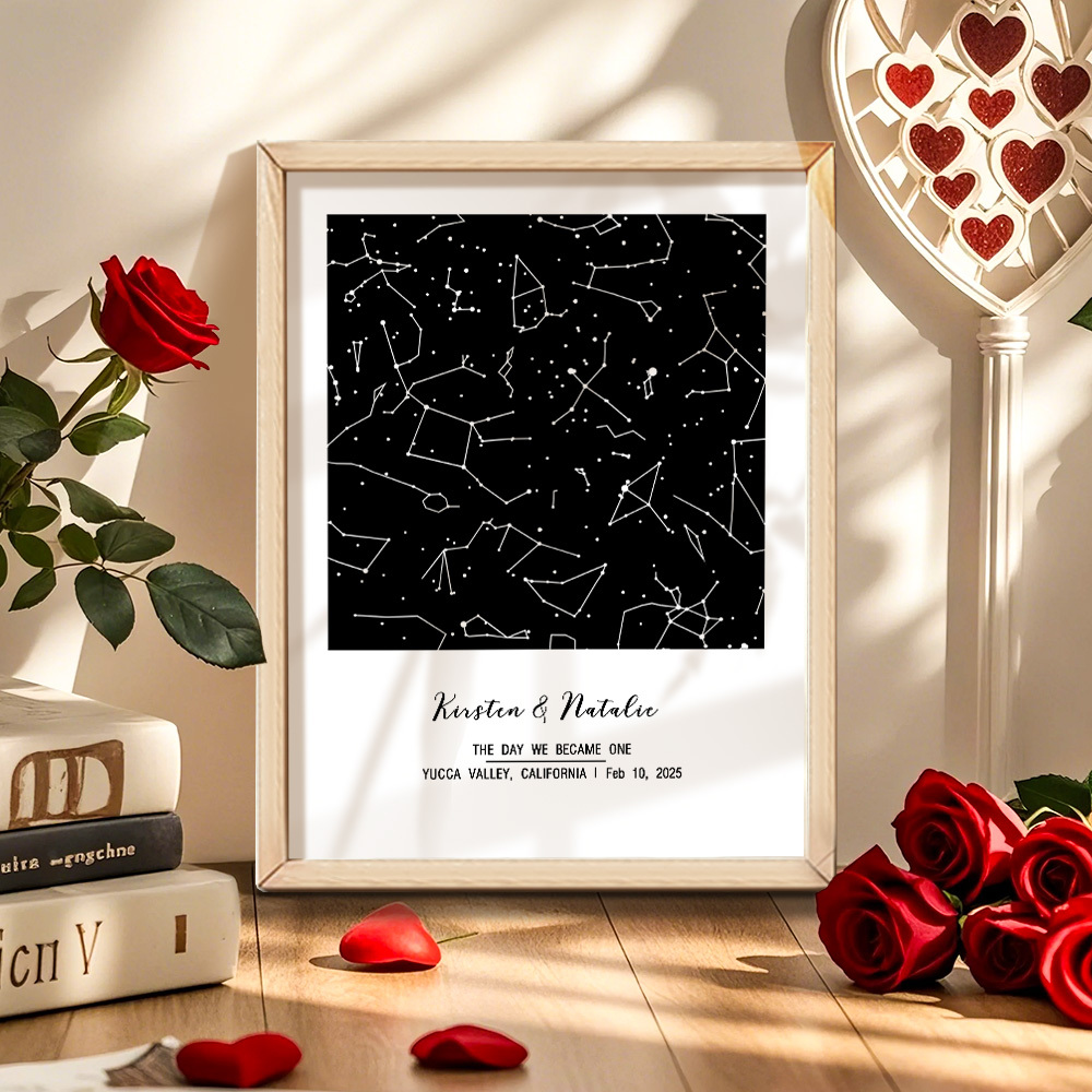 個人化占星框架客製化姓名和日期裝飾畫結婚週年紀念禮物 - PhotoMoonLampTW