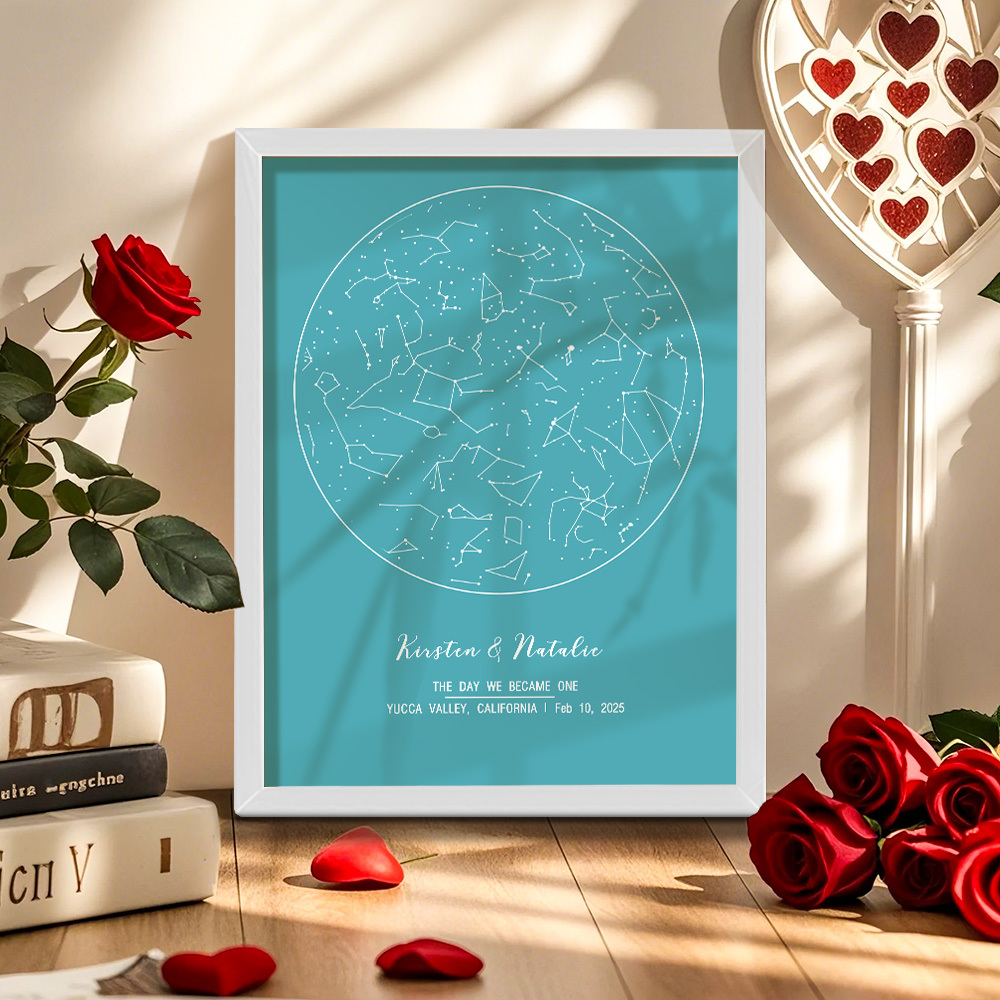 個人化占星框架客製化姓名和日期裝飾畫結婚週年紀念禮物 - PhotoMoonLampTW