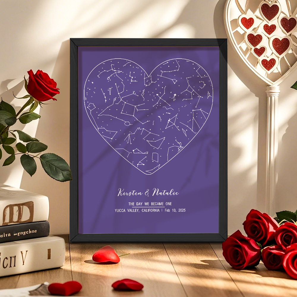 個人化占星框架客製化姓名和日期裝飾畫結婚週年紀念禮物 - PhotoMoonLampTW