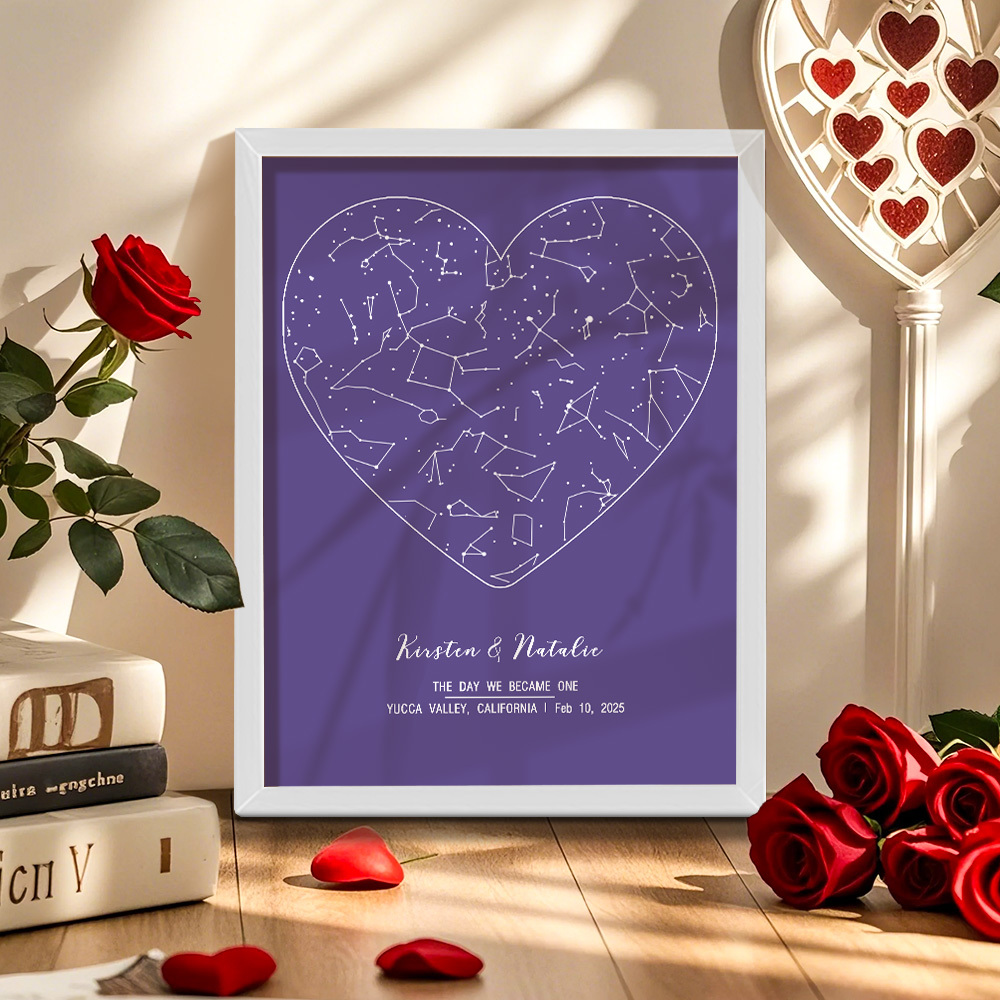 個人化占星框架客製化姓名和日期裝飾畫結婚週年紀念禮物 - PhotoMoonLampTW