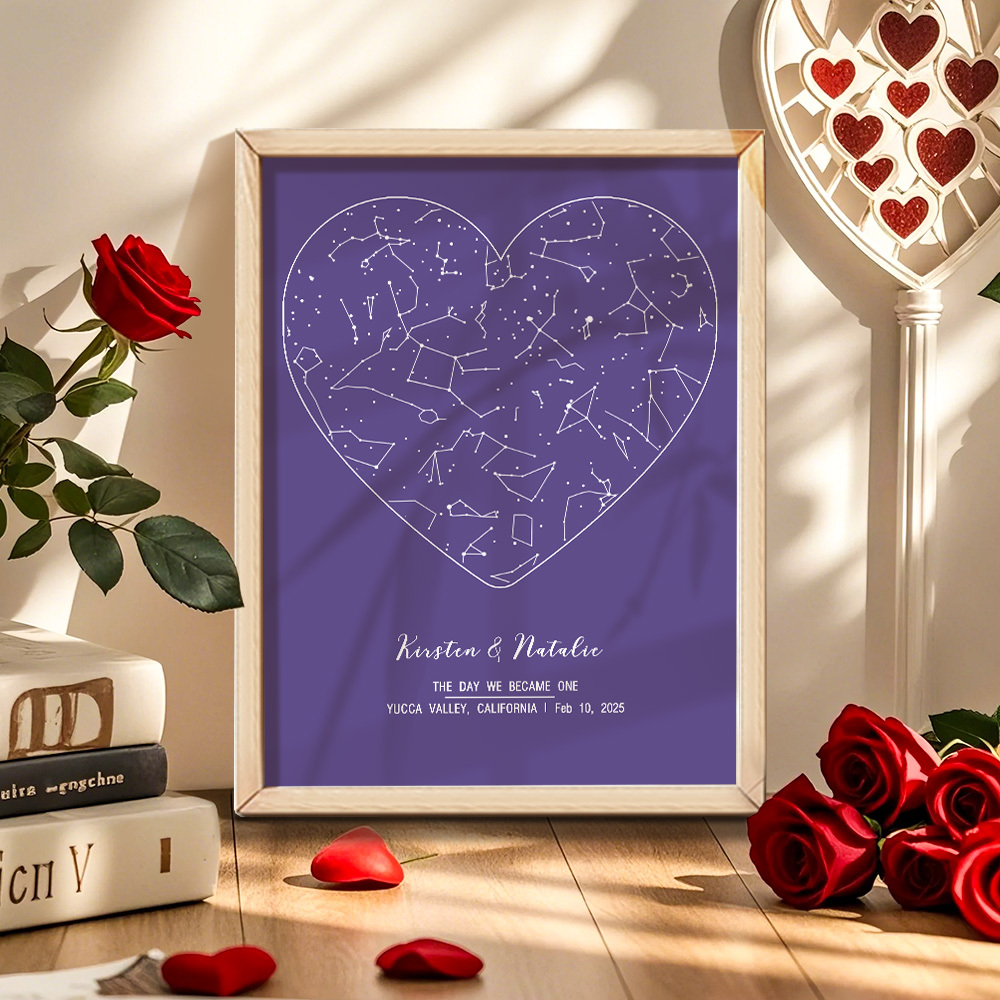 個人化占星框架客製化姓名和日期裝飾畫結婚週年紀念禮物 - PhotoMoonLampTW