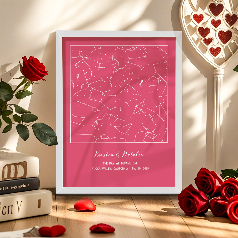 個人化占星框架客製化姓名和日期裝飾畫結婚週年紀念禮物 - PhotoMoonLampTW