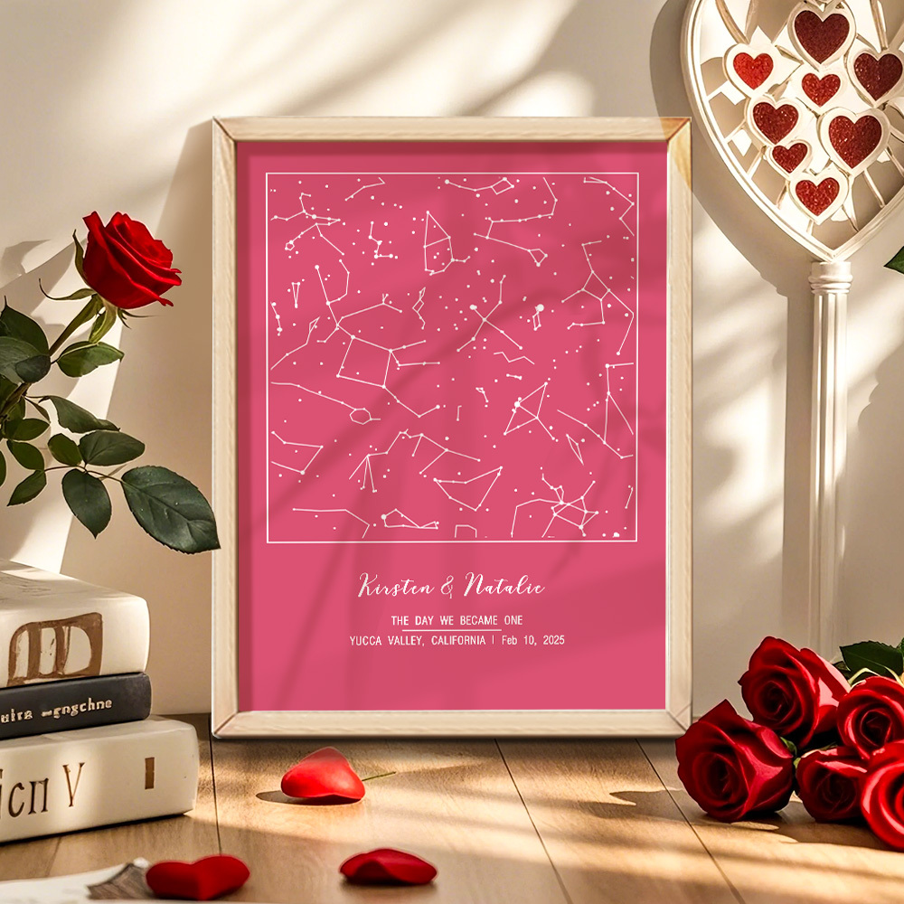 個人化占星框架客製化姓名和日期裝飾畫結婚週年紀念禮物 - PhotoMoonLampTW