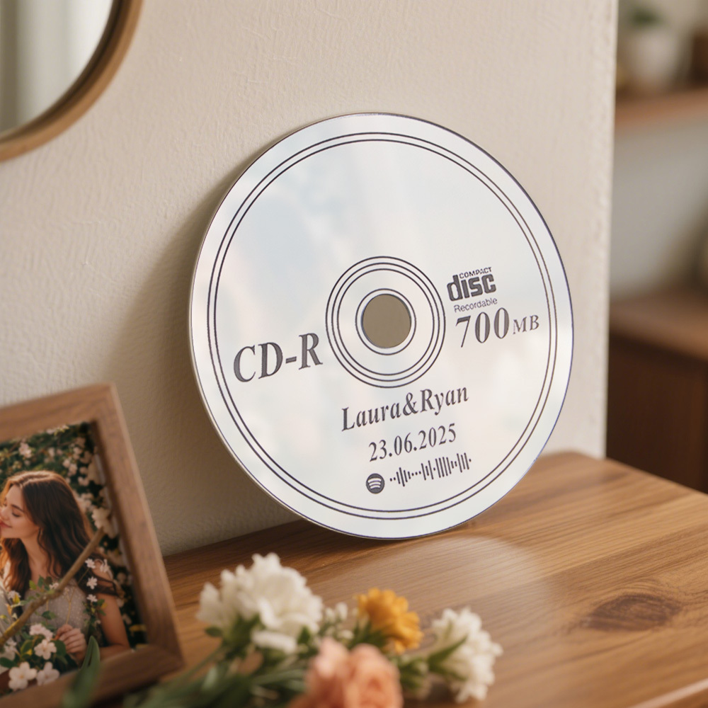 客製化名稱和音樂鏡面藝術牆面 Cd 鏡裝飾藝術喬遷禮物鏡面牆面裝飾臥室鏡 - PhotoMoonLampTW